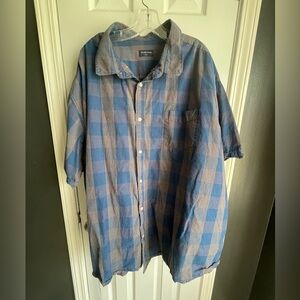 Men's Casual Blue and Tan Checkered Shirt